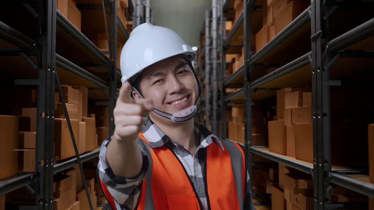 trabajador del almacén apuntando