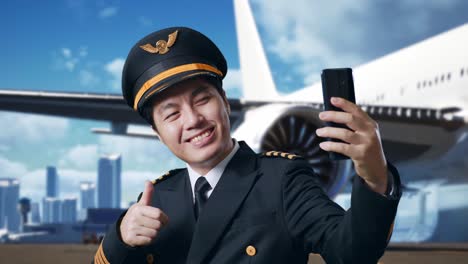 pilot taking a selfie at the airport