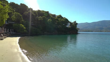 Calm-Waters-of-Love's-Bay-Beach-in-Poros-Island-Greece