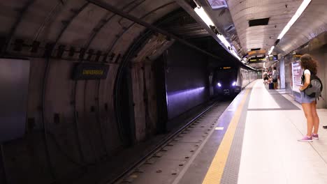 train arrives at naples metro station