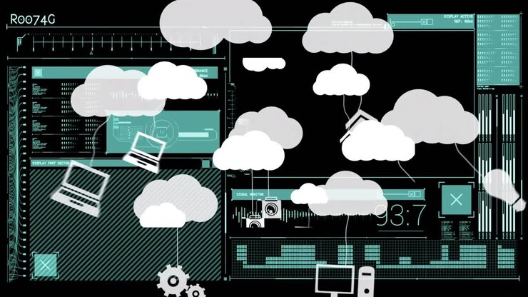 Animation of clouds with icons over data processing
