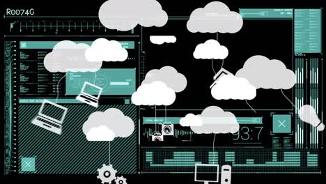 Animation of clouds with icons over data processing