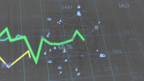 Grünes-Finanzdiagramm-Und-Social-Media-Symbolanimation-Auf-Gitterhintergrund