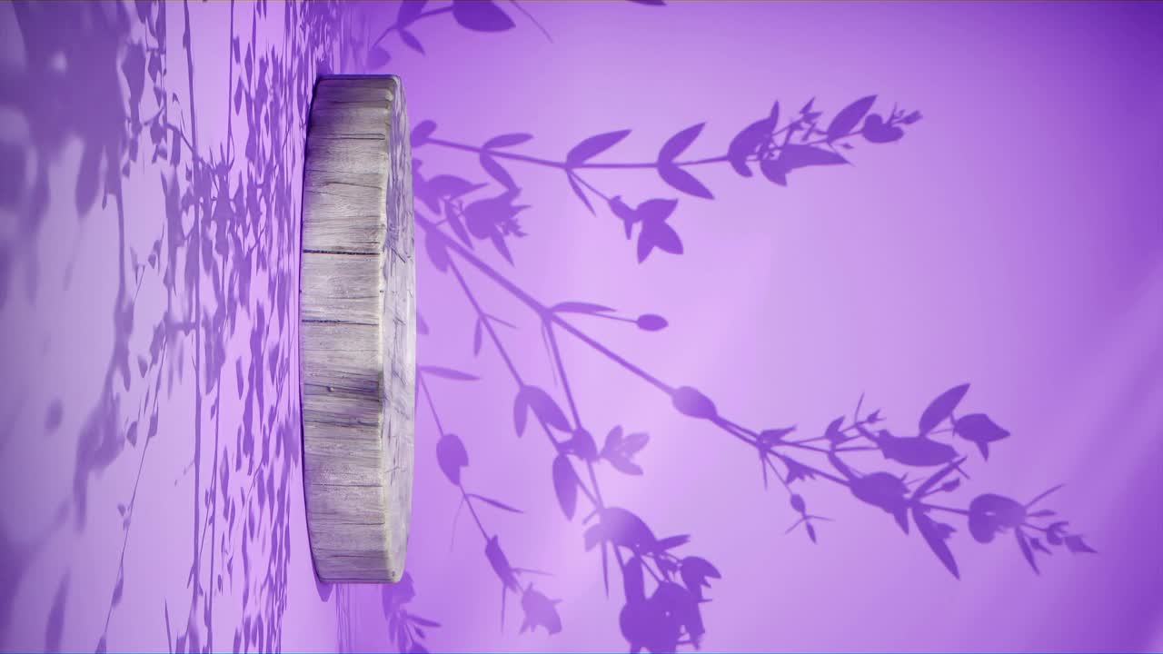 telón de fondo de naturaleza púrpura sereno con plataforma de madera vertical