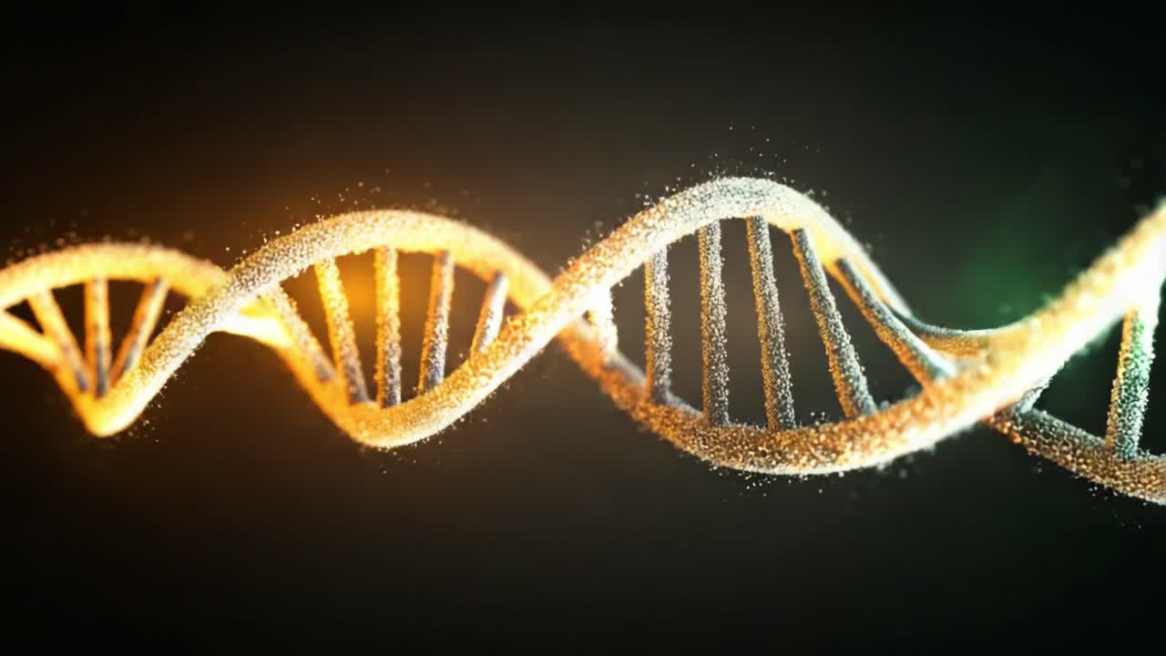 An intricately designed digital representation of a DNA helix, showcasing a mesmerizing blend of vibrant colors and particles that illustrate the complexity of genetic structures