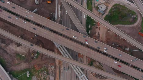 Birds-eye-view-of-traffic-on-major-freeway-in-Houston