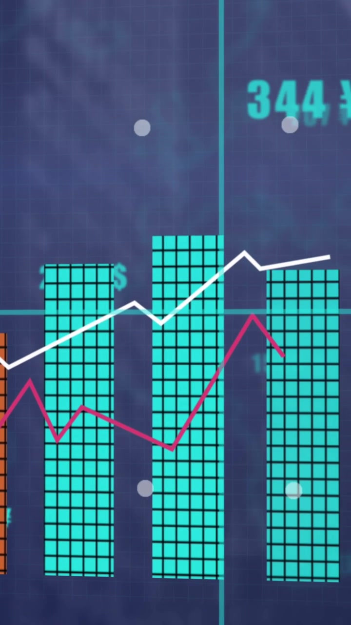 Animation of statistical data processing over grid network against tall buildings