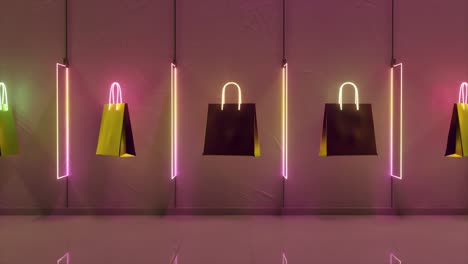 stylish shopping bags display with neon lighting