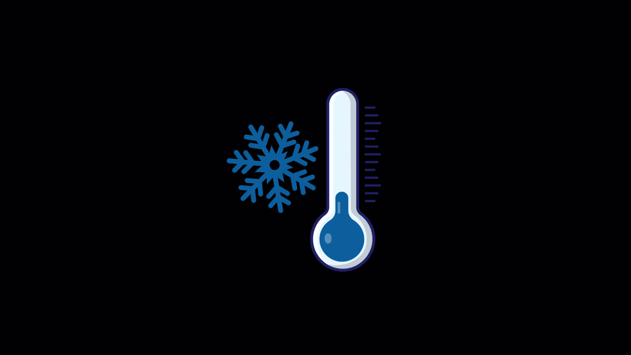 Animated Thermometer and Snowflake Indicating Cold Temperature