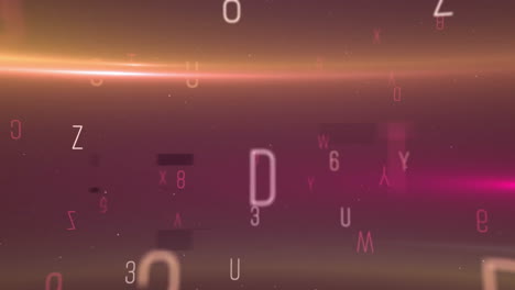 animation of letters over light trails on purple background