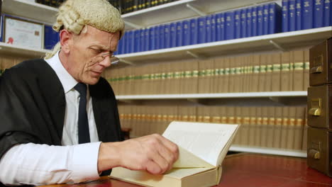 juez o abogado leyendo un libro de leyes en la biblioteca de las cámaras del juez