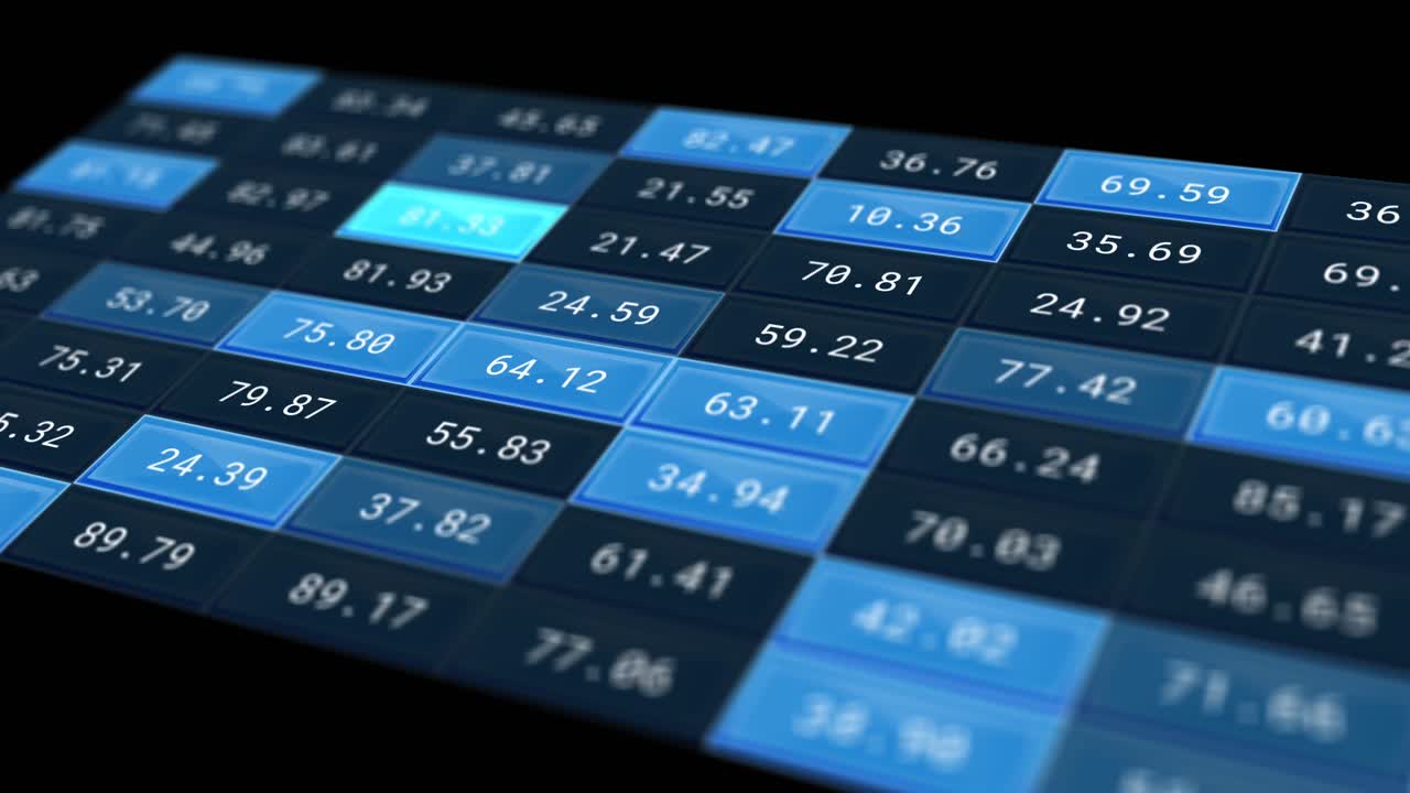 Animation of financial data processing over black background