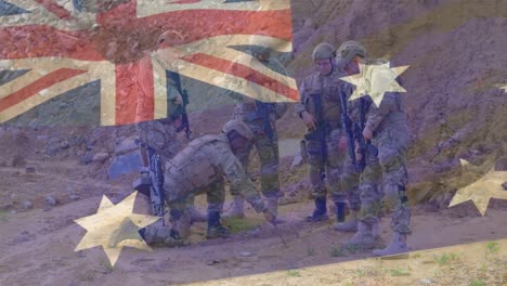 Animation-of-flag-of-australia-over-diverse-soldiers-with-armour