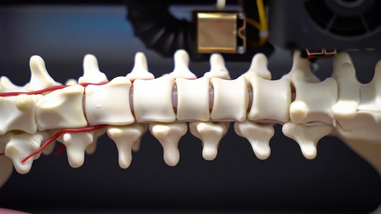 Detailed Examination of a Spinal Model Displays the Intricate Structure of Vertebrae and Intervertebral Discs in a Controlled Environment