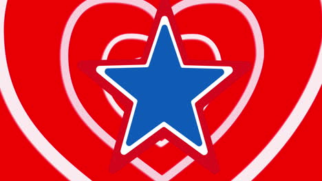 animation of star over red hearts on red background