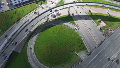 aerial shot of transport intersection in big city