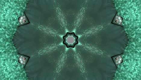 fondo decorativo de neón abstractamente adornado con bucles. caleidoscopio o mandala de neón 3d.