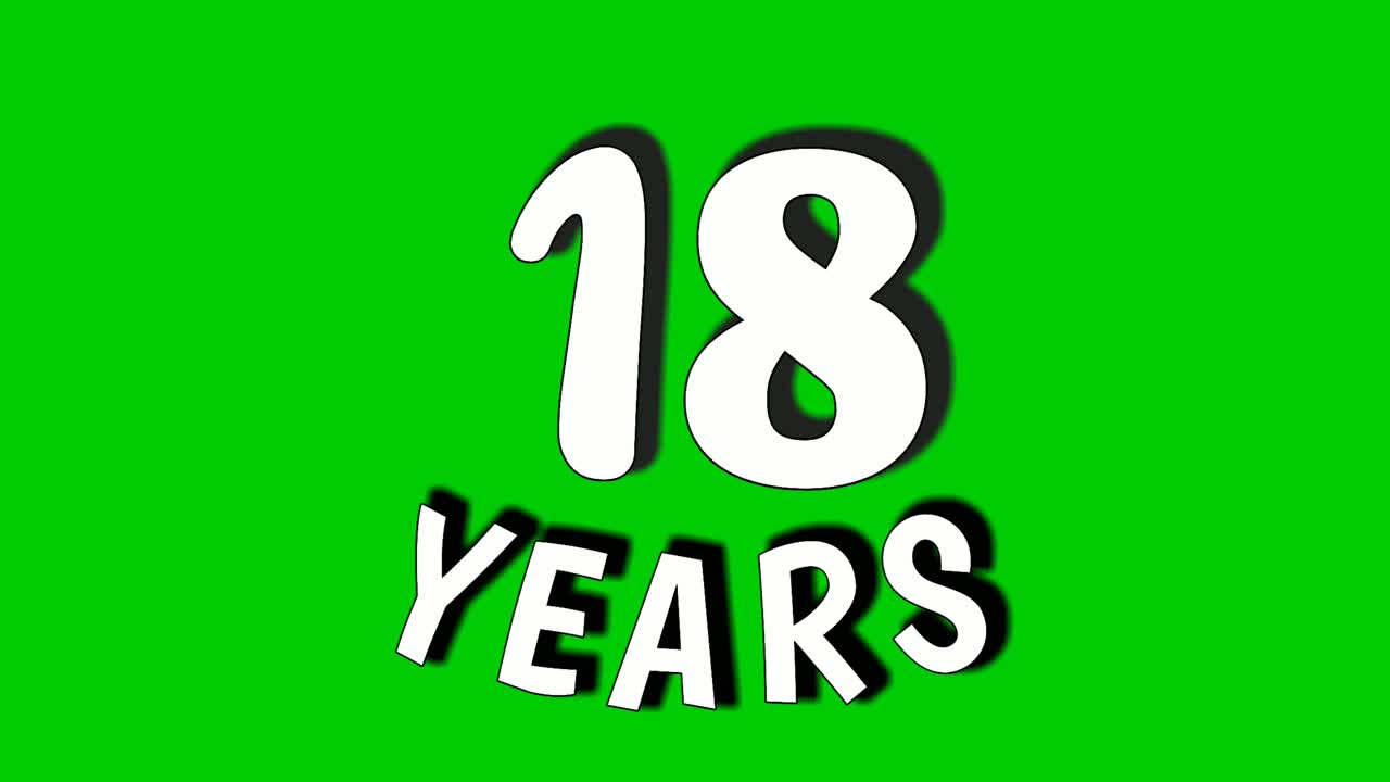 18 años de animación de dígitos gráficos en movimiento en pantalla verde