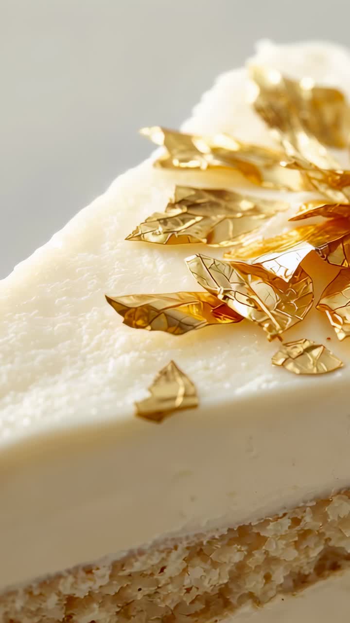 Vertical video: Panning camera showing layered wedge in studio, gold leaf glinting to show texture