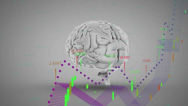 Animation of data processing and diagrams over brain