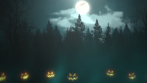 Halloween-Hintergrundanimation-Mit-Dem-Abstrakten-Hintergrund-Des-Waldes-Und-Der-Kürbisse