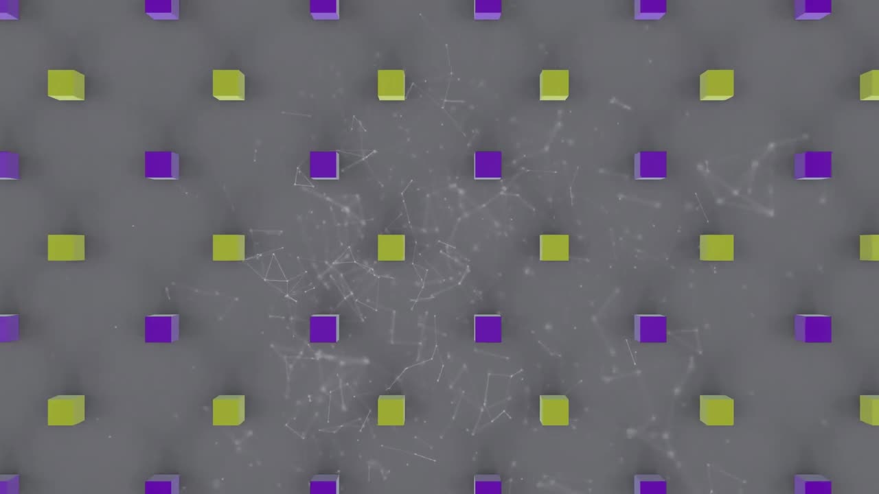 animación de cubos sobre conexiones en fondo gris.