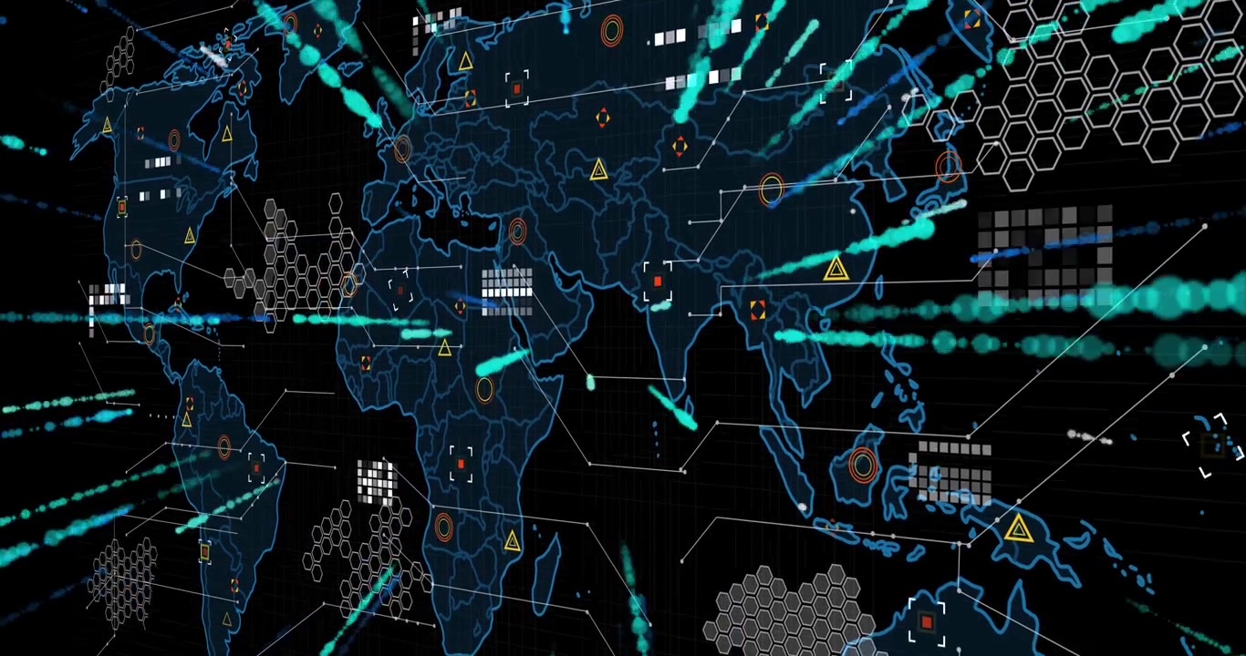 Animation of network and data processing over world map