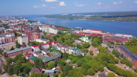 aerial view of a city by a river