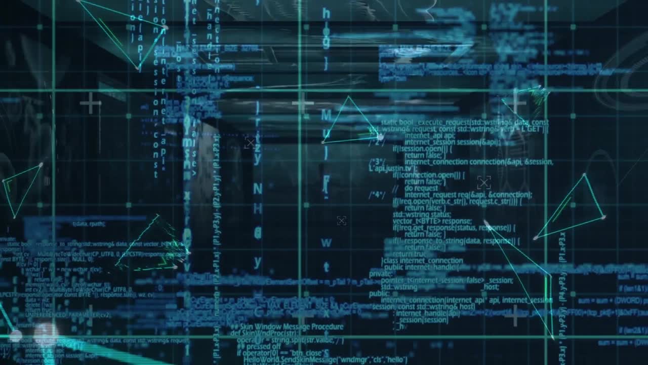 Animation of data processing over glowing triangles