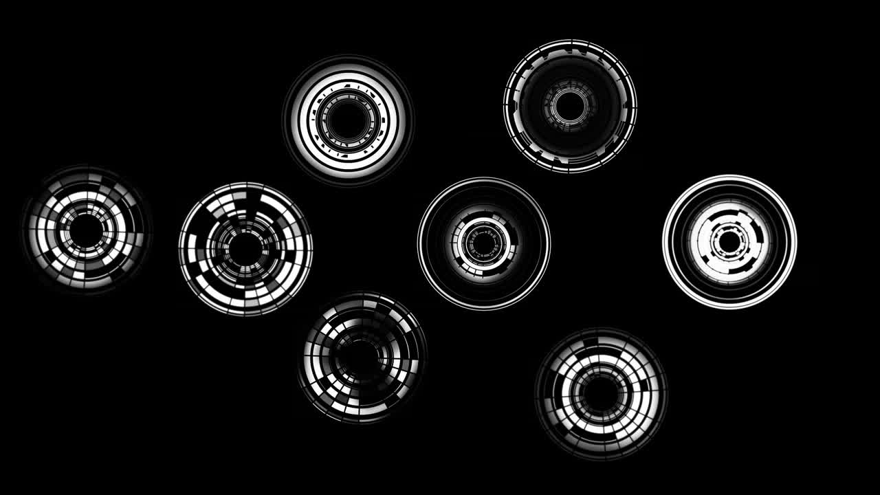 Spinning circles on a black background