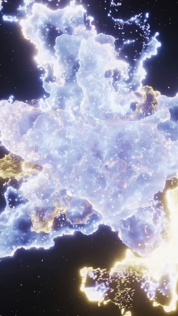 Vertical video: Pulsing nebula expanding in space, bright plume growing beneath cloud and rising