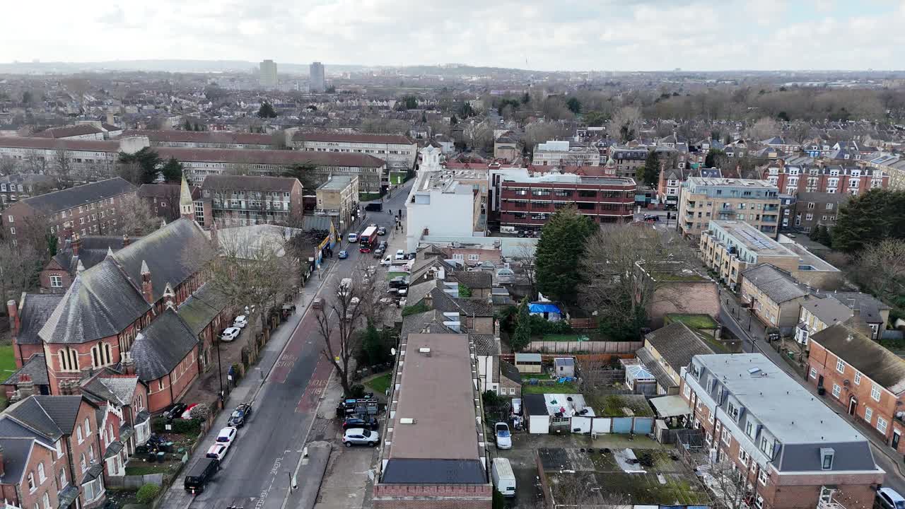 Tottenham North London UK street ,houses drone,aerial 4k footage