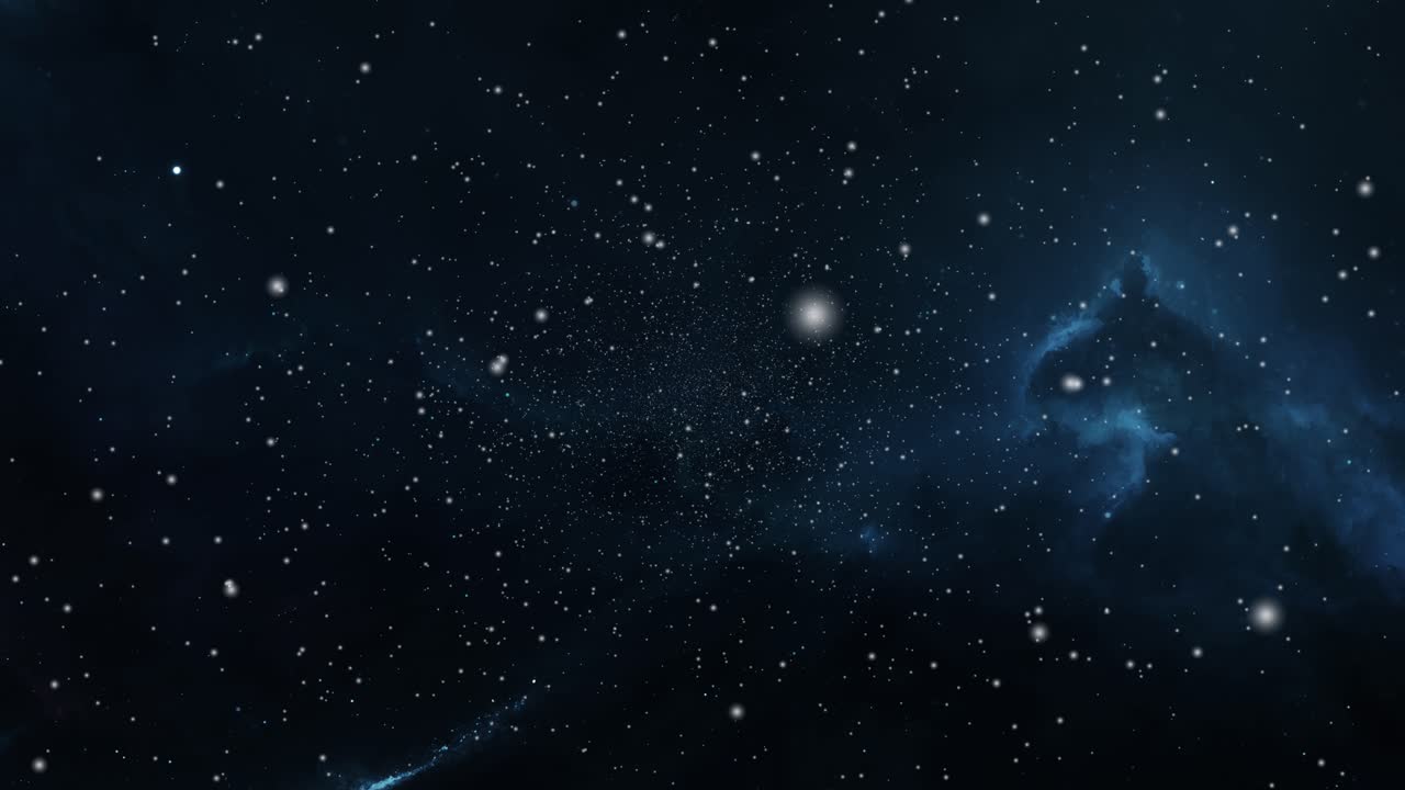 moving blue nebula clouds in the star-studded universe