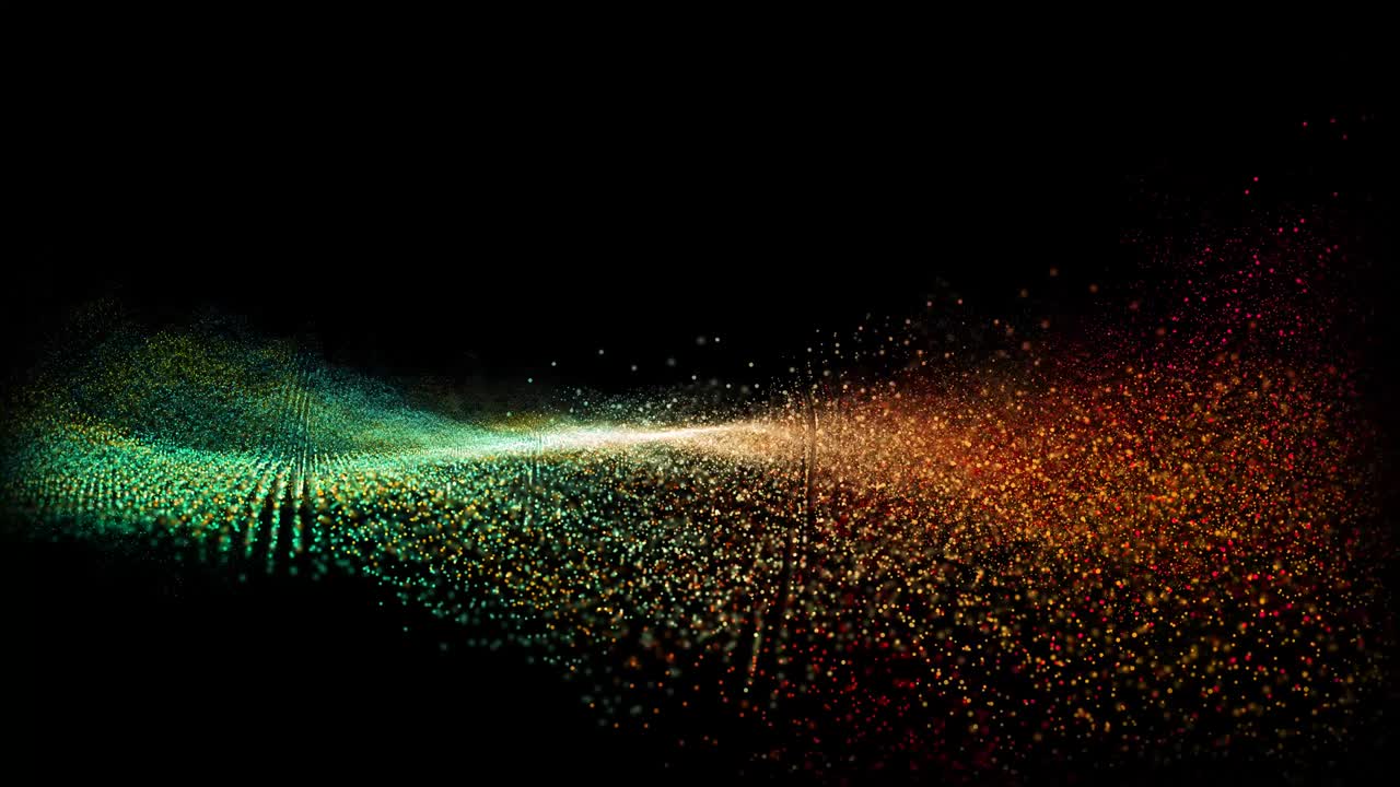 Futuristic abstract rainbow particles spiral waveform dimension million balls oscillation, visualization wave technology digital surface