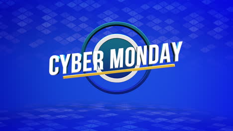 Texto-De-Cyber-Monday-Sobre-Patrón-Geométrico-Degradado-Azul-Con-Triángulos