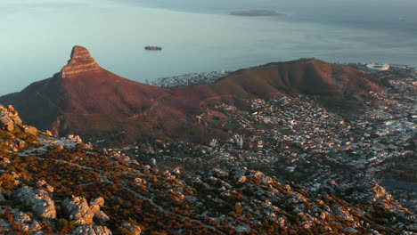 aerial of the harbour of cape town seen from table mountain in south africa