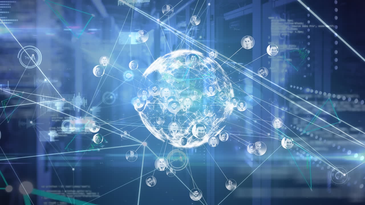 연결 및 데이터 처리의 네트워크를 통해 지구의 애니메이션