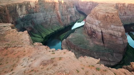 aerial shot of horseshoe bend overlook in arizona, beautiful tourist destination