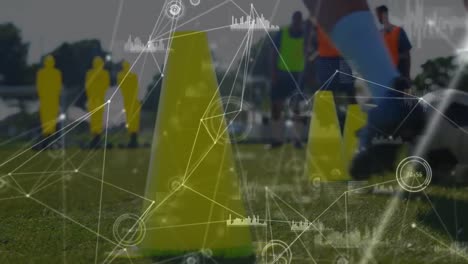 animación del procesamiento de datos y la red de conexiones sobre los jugadores de fútbol