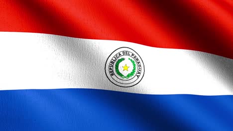 bucle sin costura 4k vdo. bandera nacional de paraguay soplando en el viento aislado. diseño abstracto patriótico oficial. ilustración de renderización 3d del símbolo de señal ondulante.