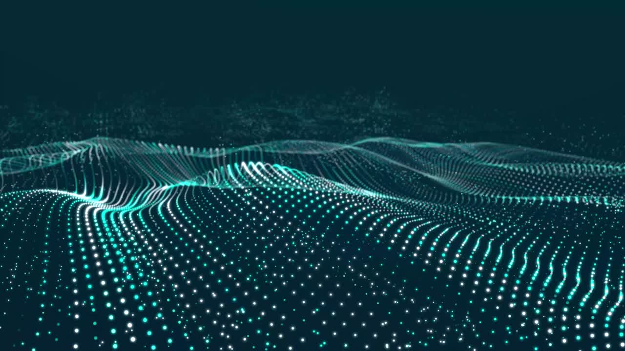 Dynamic wave with many dots. Abstract motion background of colored dots. Technology or science. 3d rendering Seamless loop. 4K