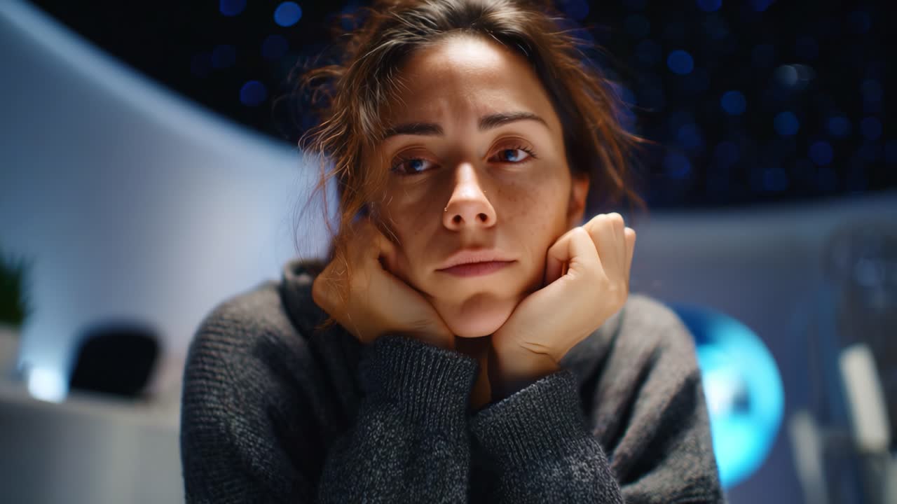 Una persona reflexiva medita sobre la vida y las emociones en un entorno acogedor, rodeada de una iluminación suave y una atmósfera serena de contemplación y tranquilidad.