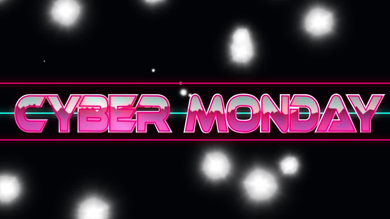 animación del texto del lunes cibernético sobre puntos de luz sobre fondo negro