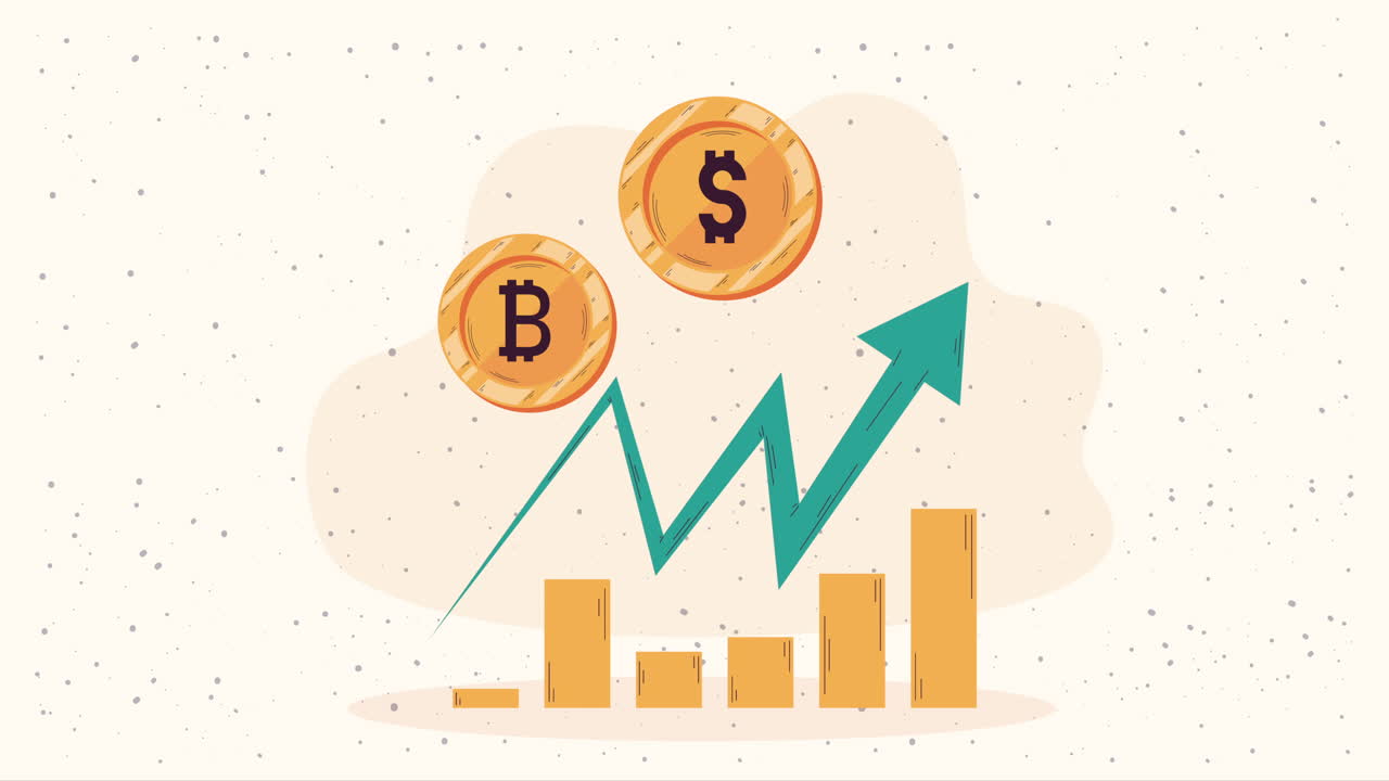 bitcoin con animazione di barre statistiche