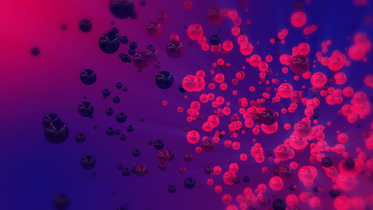 esferas 3d rojas y azules volando en el espacio vacío.
