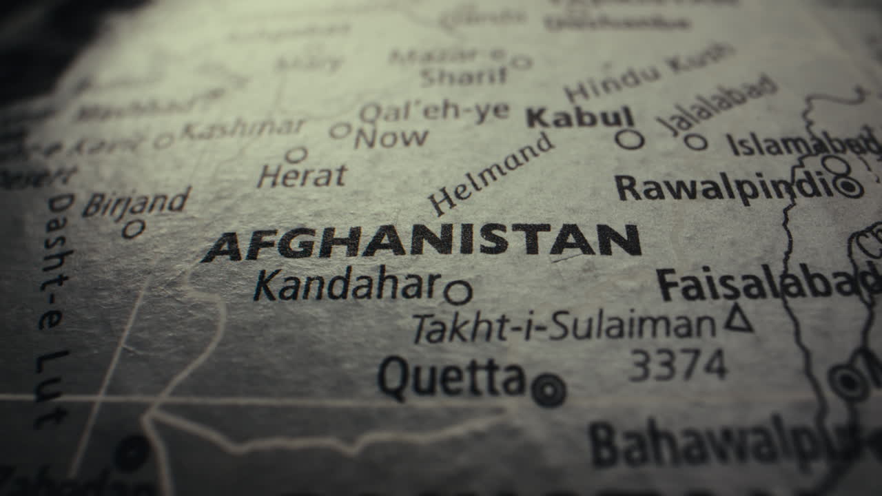 Close-up of a world map showing Afghanistan and Pakistan