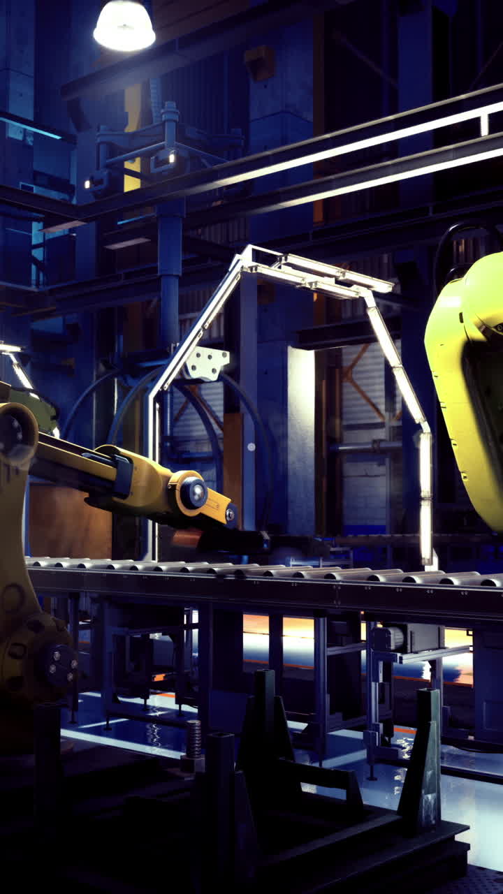 Advanced robotic arms work in a modern industrial production facility