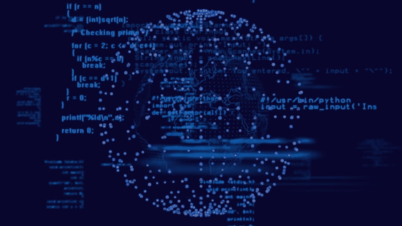 Animation of garland on data processing over dark background