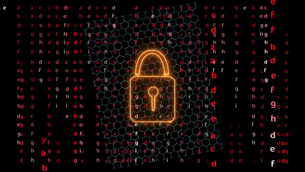 criptografía cuántica tecnología de seguridad bloqueo alambre hexagonal y animación de matriz