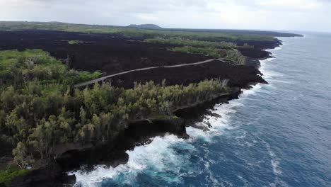 Flug-über-Den-Vulkanstrom-Von-2018-Und-Die-Neue-Straße-Oben-Im-Puna-Distrikt-Von-Hawaii
